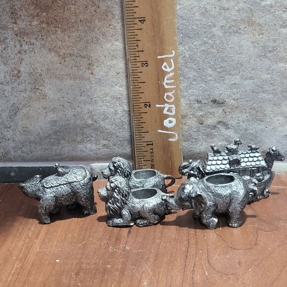Vintage Ganz Miniature Pewter Noahs Ark Bear Lion Elephant Figures on Mirror Bas - Picture 10 of 13